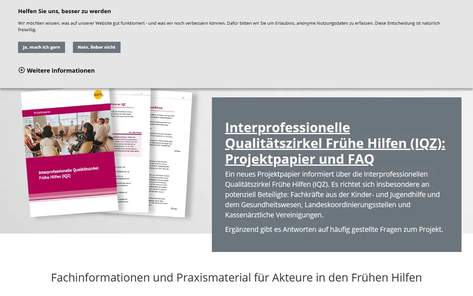 Frühe Hilfen – Ansicht der Anbieter-Website