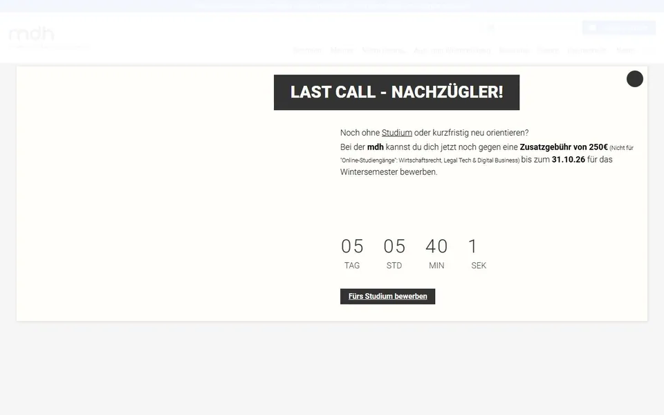 Mediadesign Hochschule – Ansicht der Anbieter-Website