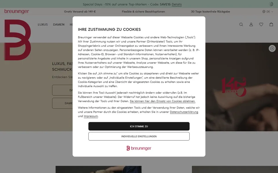 Breuninger – Ansicht der Anbieter-Website