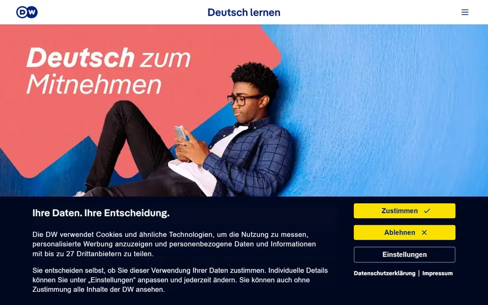 Deutsche Welle Deutsch lernen – Ansicht der Anbieter-Website