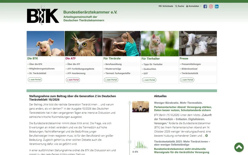 Bundestierärztekammer – Ansicht der Anbieter-Website