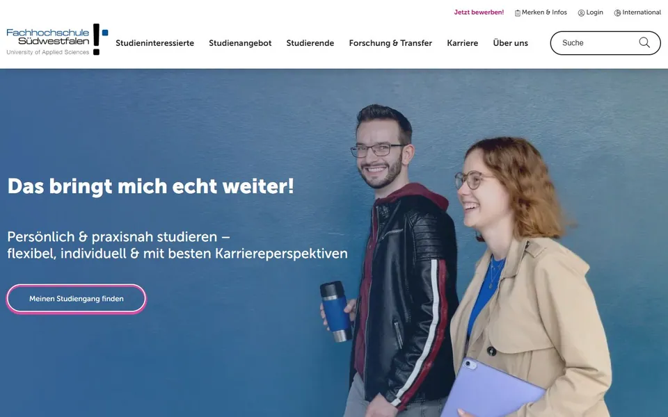Fachhochschule Südwestfalen – Ansicht der Anbieter-Website