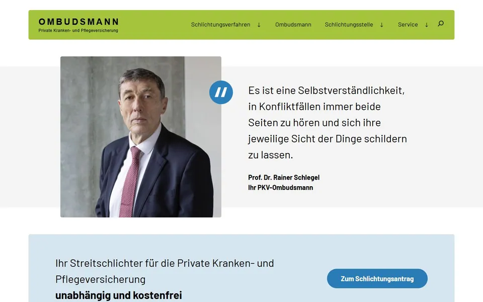 PKV-Ombudsmann – Ansicht der Anbieter-Website