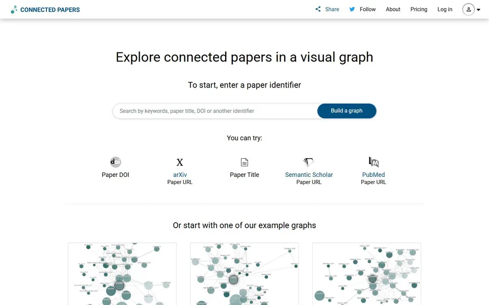 Connected Papers – Ansicht der Anbieter-Website