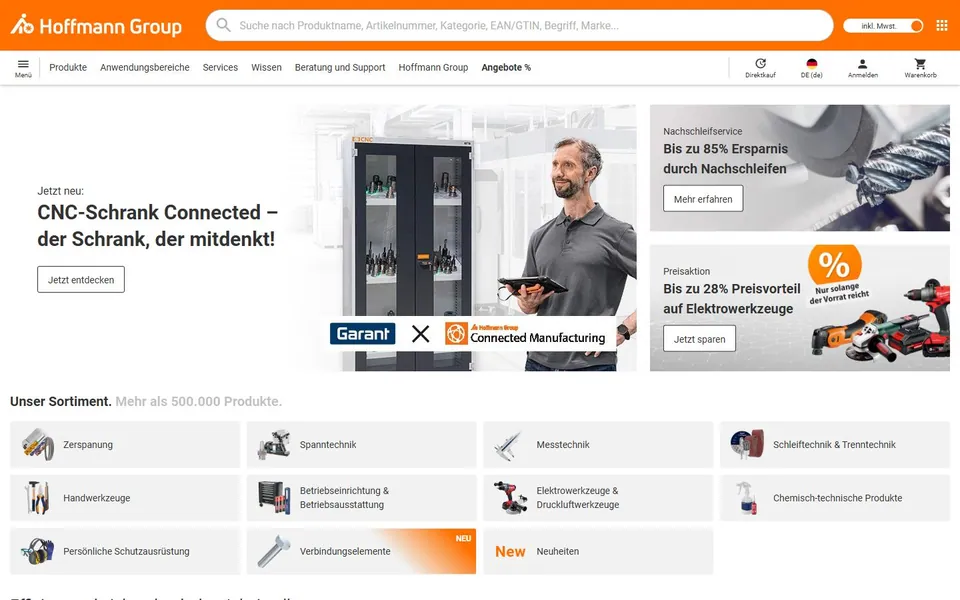 Hoffmann Group – Ansicht der Anbieter-Website