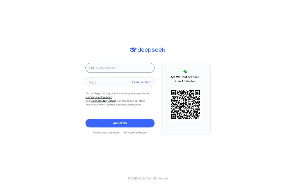DeepSeek – Ansicht der Anbieter-Website