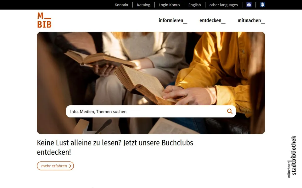 Münchner Stadtbibliothek – Ansicht der Anbieter-Website