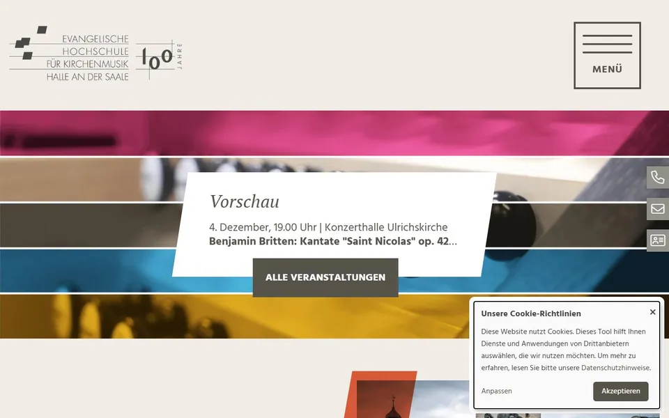 Evangelische Hochschule für Kirchenmusik Halle – Ansicht der Anbieter-Website